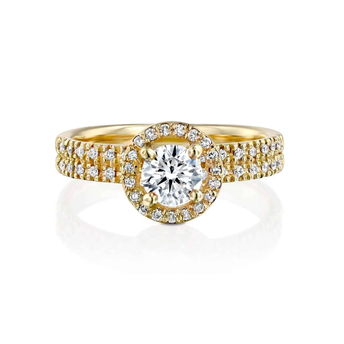 "Venesa" - Yellow Gold Double Band Lab Grown Diamond Engagement Ring 0.91ct. - laying